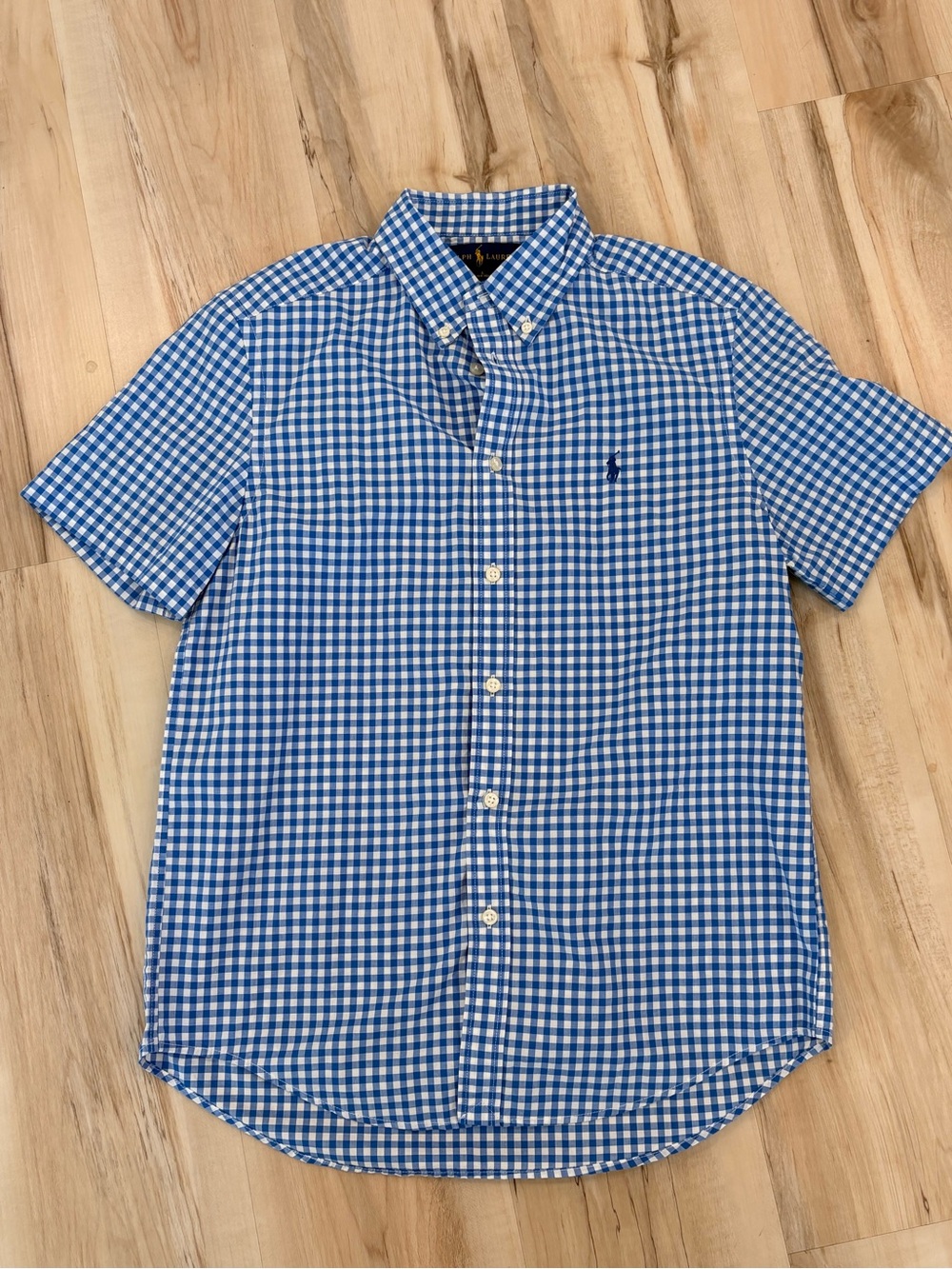 Ralph Lauren Blue White Gingham Short-Sleeve Button-Down Shirt